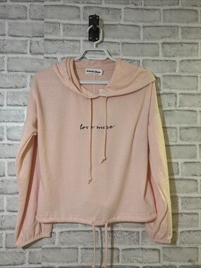 Weekend Edition 'Love More' Light Pink Cropped Hoodie. BNWT- size XL